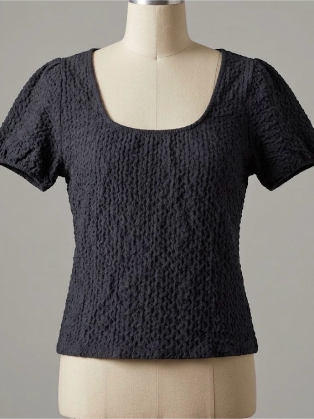 Square Neck Pucker Textured Top XXL Puff Sleeve Blouse Cottagecore Seersucker